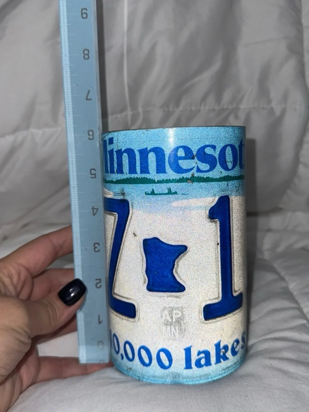 Blue and White Minnesota License Plate Inspired Decorative Vase